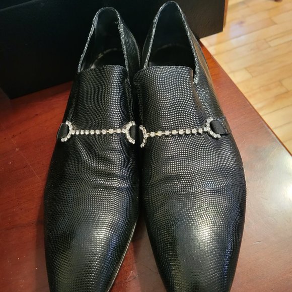 Giovanni Conti Italian black slip on crystal shoes, size 46 European/13 Us - Picture 1 of 16